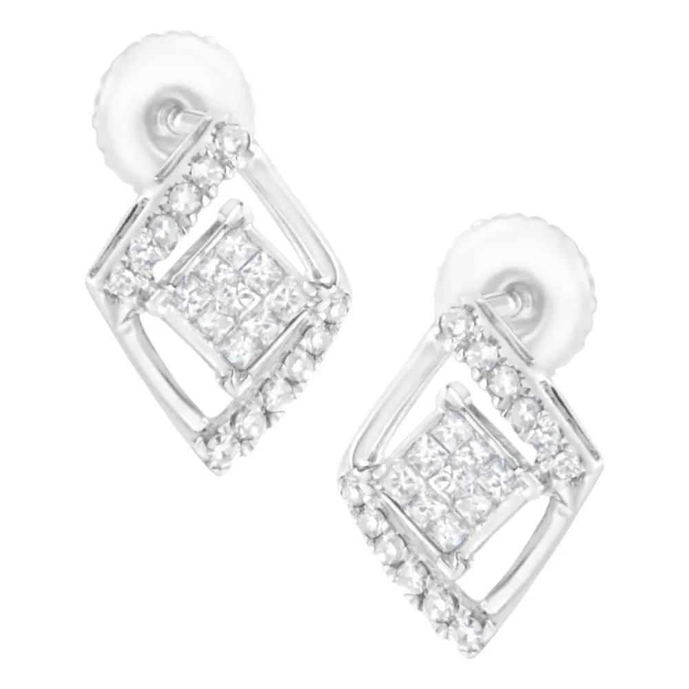10K White Gold 1/3 cttw Princess-cut Diamond Double Triangle Composite Stud Earrings (H-I Color, SI1-SI2 Clarity) - Bijoux-NYC Direct