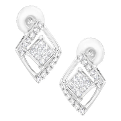 10K White Gold 1/3 cttw Princess-cut Diamond Double Triangle Composite Stud Earrings (H-I Color, SI1-SI2 Clarity) - Bijoux-NYC Direct