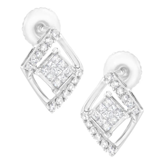 10K White Gold 1/3 cttw Princess-cut Diamond Double Triangle Composite Stud Earrings (H-I Color, SI1-SI2 Clarity) - Bijoux-NYC Direct