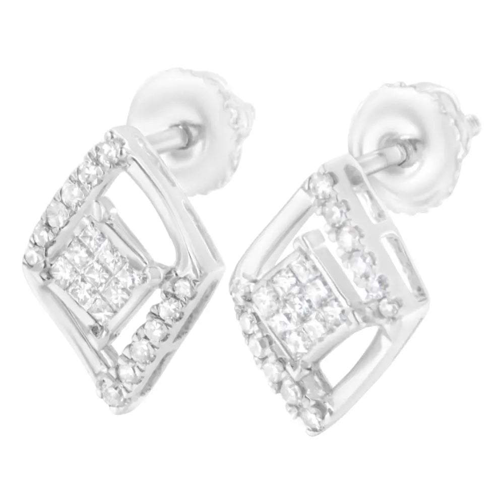 10K White Gold 1/3 cttw Princess-cut Diamond Double Triangle Composite Stud Earrings (H-I Color, SI1-SI2 Clarity) - Bijoux-NYC Direct