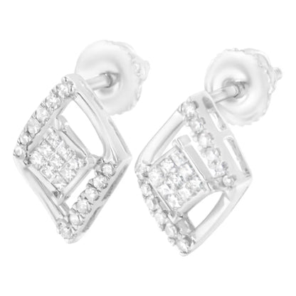 10K White Gold 1/3 cttw Princess-cut Diamond Double Triangle Composite Stud Earrings (H-I Color, SI1-SI2 Clarity) - Bijoux-NYC Direct