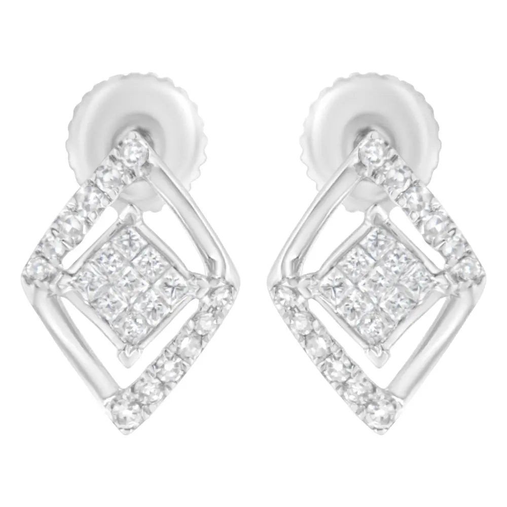 10K White Gold 1/3 cttw Princess-cut Diamond Double Triangle Composite Stud Earrings (H-I Color, SI1-SI2 Clarity) - Bijoux-NYC Direct