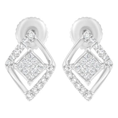10K White Gold 1/3 cttw Princess-cut Diamond Double Triangle Composite Stud Earrings (H-I Color, SI1-SI2 Clarity) - Bijoux-NYC Direct