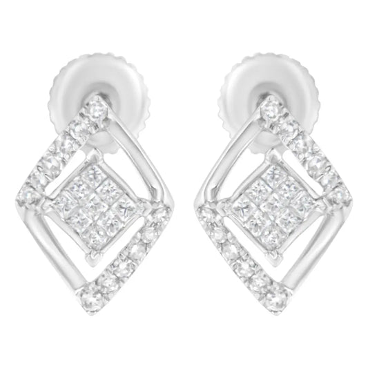 10K White Gold 1/3 cttw Princess-cut Diamond Double Triangle Composite Stud Earrings (H-I Color, SI1-SI2 Clarity) - Bijoux-NYC Direct