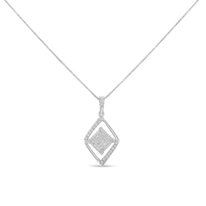 10k White Gold 1/3 Cttw Round and Princess-Cut Diamond Double Triangle 18" Pendant Necklace (H-I Color, SI1-SI2 Clarity) - Bijoux-NYC Direct