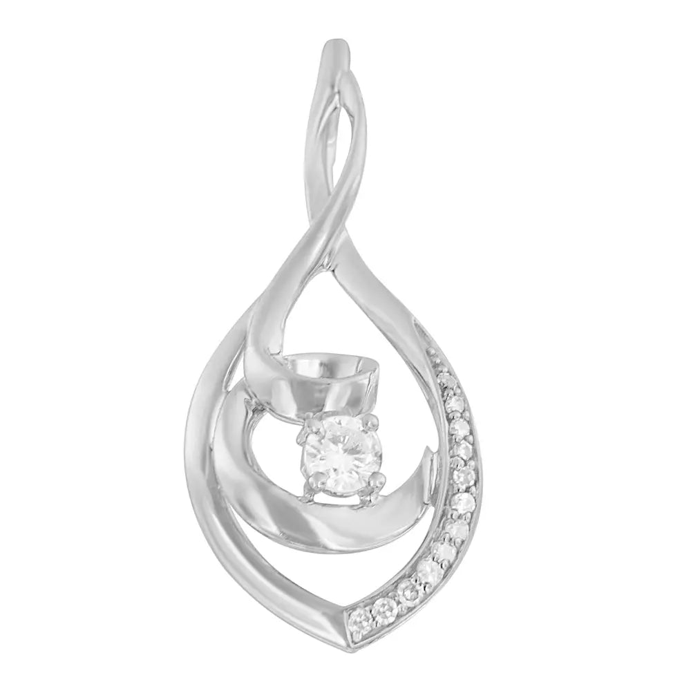 10k white gold 1/4 cttw brilliant cut round diamond spiral link 18’’ pendant necklace (i j color i2 i3 clarity)