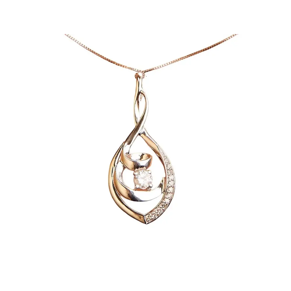 10k white gold 1/4 cttw brilliant cut round diamond spiral link 18’’ pendant necklace (i j color i2 i3 clarity)