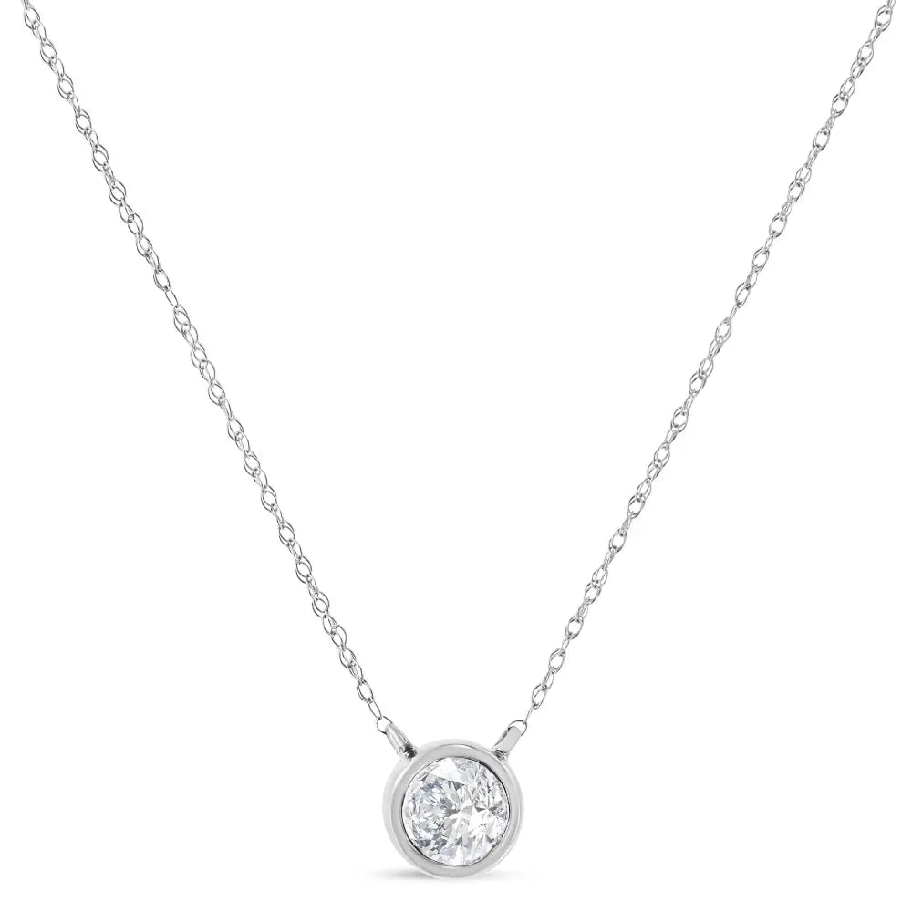 10k white gold 1/5 carat round brilliant cut diamond modern bezel set solitaire 16’’ 18’’ pendant necklace (h i color si2 i1