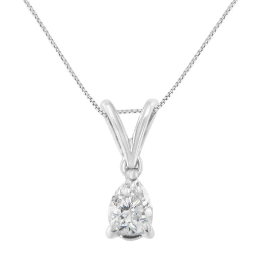 10K White Gold 1/5 cttw Diamond Pear Pendant Necklace (H-I, SI1-SI2) - Bijoux-NYC Direct