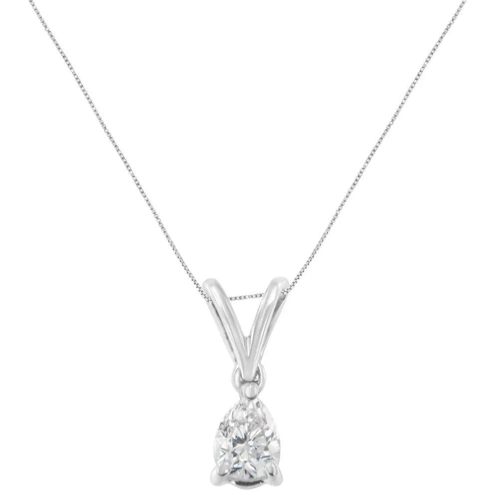 10K White Gold 1/5 cttw Diamond Pear Pendant Necklace (H-I, SI1-SI2) - Bijoux-NYC Direct