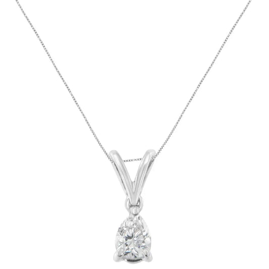 10K White Gold 1/5 cttw Diamond Pear Pendant Necklace (H-I, SI1-SI2) - Bijoux-NYC Direct