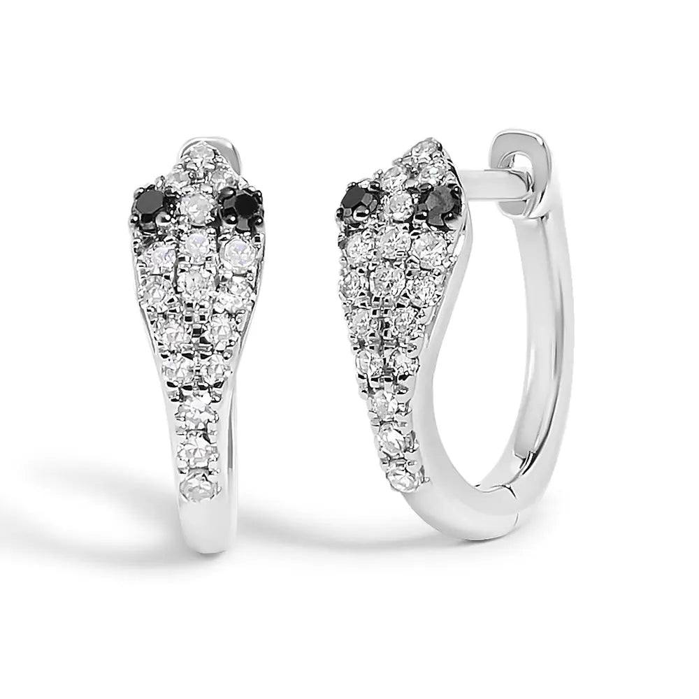 10K White Gold 1/5 Cttw Diamond Snake Eyes Huggy Hoop Earrings - Bijoux-NYC Direct