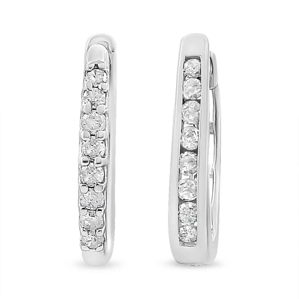 10K White Gold 1/5 Cttw Round-Cut Diamond Modern Hoop Earrings (I-J Color, I3 Clarity) - Bijoux-NYC Direct