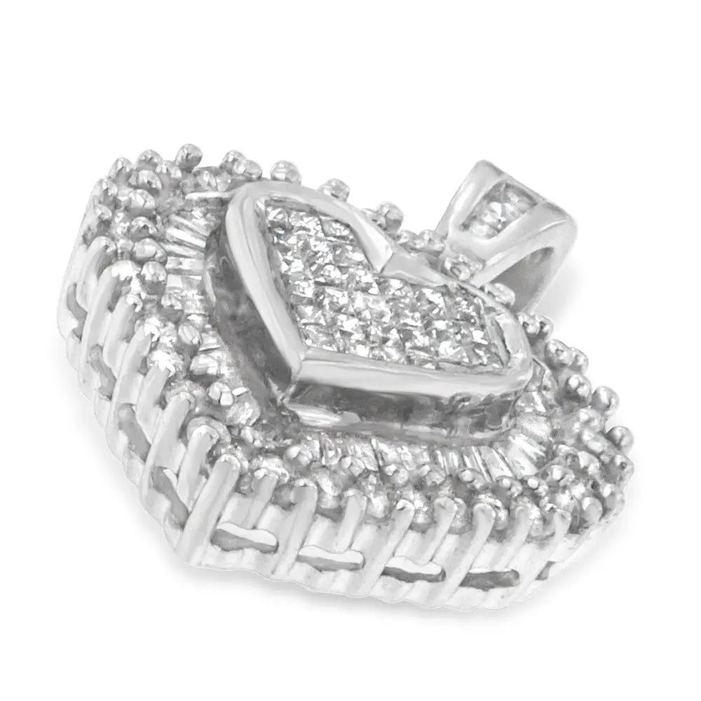 10k white gold 1 cttw multi cut diamond heart pendant necklace bijoux-nyc direct