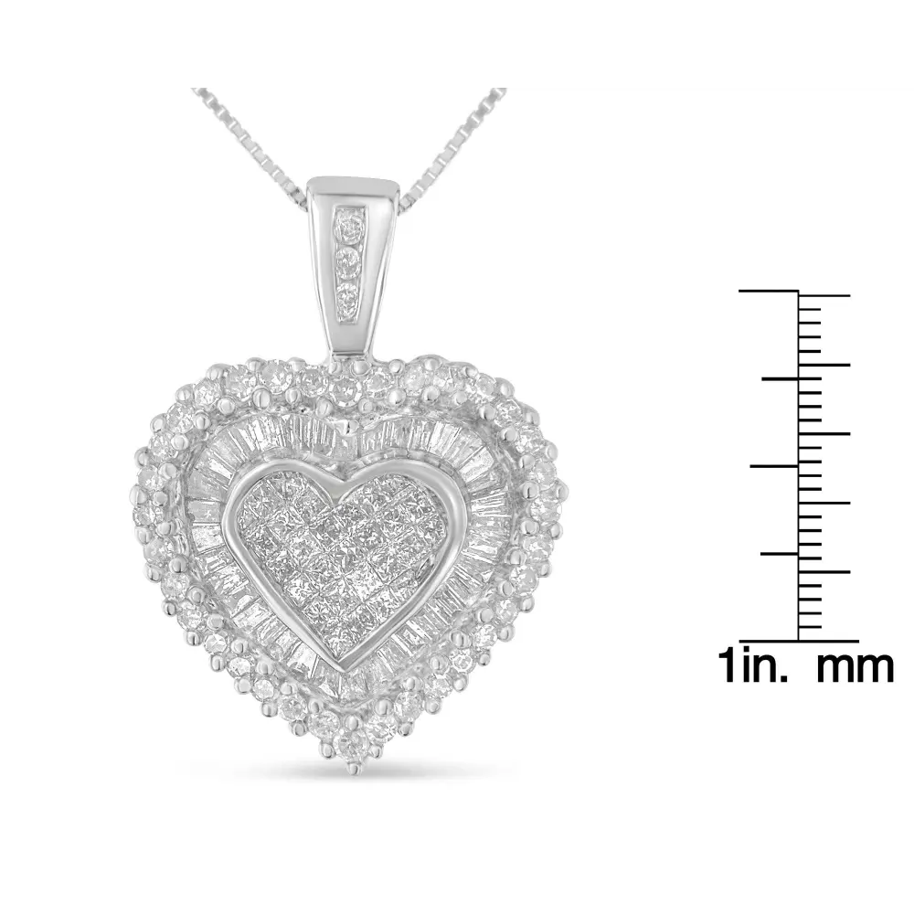 10K White Gold 1 cttw Multi Cut 1 cttw Diamond Heart Pendant Necklace (H-I, I1-I2) - Bijoux-NYC Direct