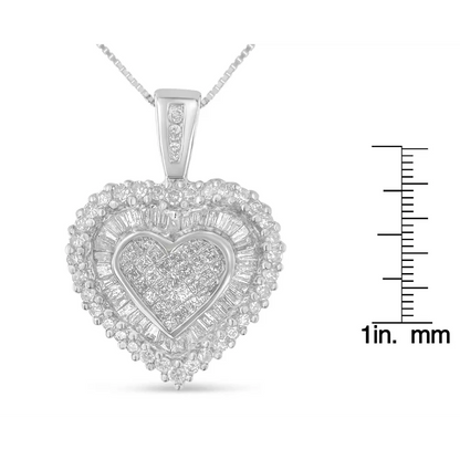 10K White Gold 1 cttw Multi Cut 1 cttw Diamond Heart Pendant Necklace (H-I, I1-I2) - Bijoux-NYC Direct
