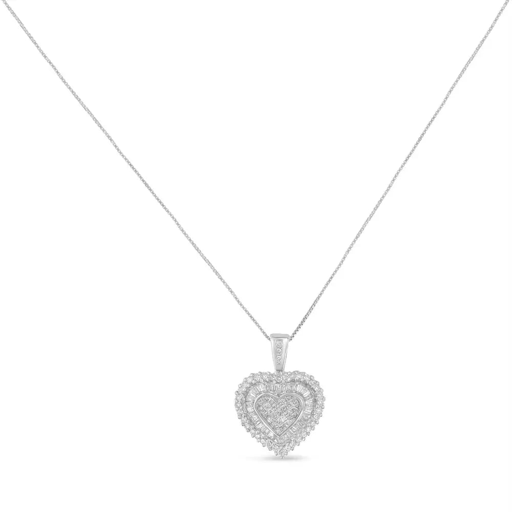10k white gold 1 cttw multi cut diamond heart pendant necklace bijoux-nyc direct