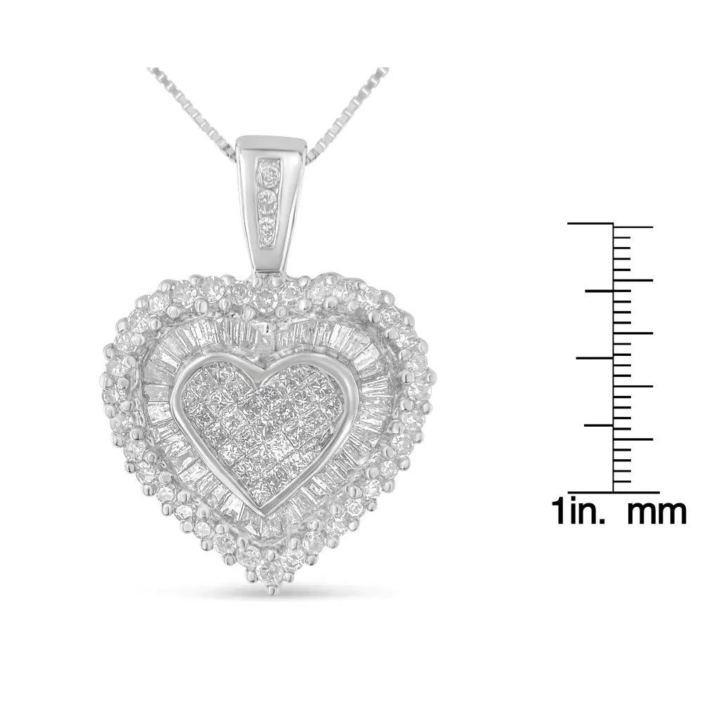 10k white gold 1 cttw multi cut diamond heart pendant necklace bijoux-nyc direct