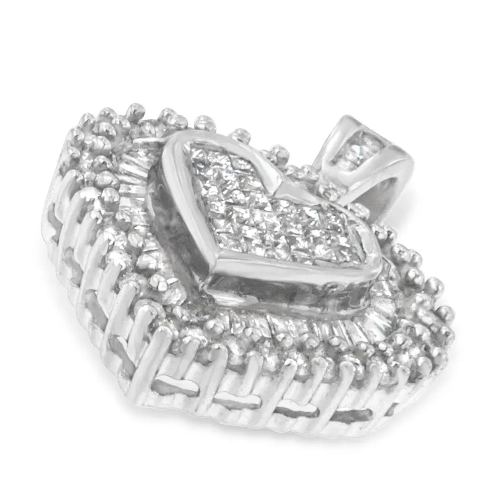 10K White Gold 1 cttw Multi Cut 1 cttw Diamond Heart Pendant Necklace (H-I, I1-I2) - Bijoux-NYC Direct