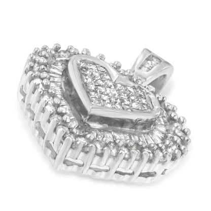 10K White Gold 1 cttw Multi Cut 1 cttw Diamond Heart Pendant Necklace (H-I, I1-I2) - Bijoux-NYC Direct