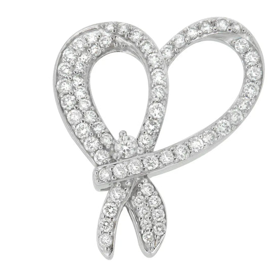 10K White Gold 1 cttw Round Cut Diamond Heart and Bow Pendant Necklace (G-H, SI1-SI2) - Bijoux-NYC Direct