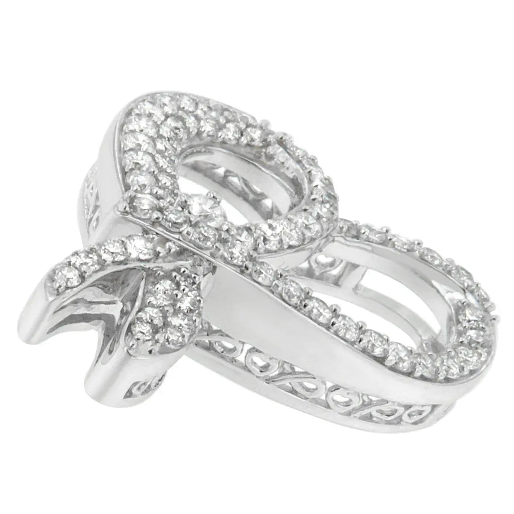 10K White Gold 1 cttw Round Cut Diamond Heart and Bow Pendant Necklace (G-H, SI1-SI2) - Bijoux-NYC Direct
