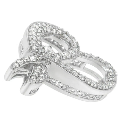 10K White Gold 1 cttw Round Cut Diamond Heart and Bow Pendant Necklace (G-H, SI1-SI2) - Bijoux-NYC Direct