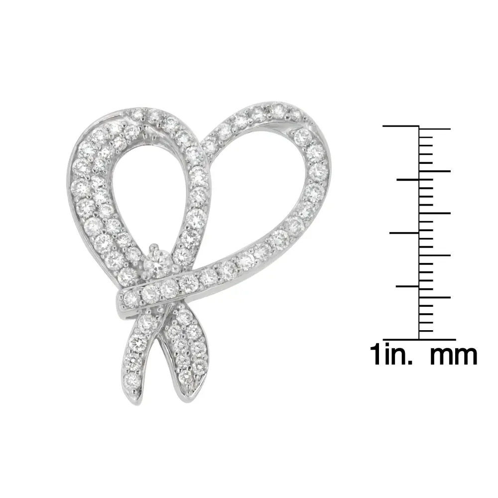 10K White Gold 1 cttw Round Cut Diamond Heart and Bow Pendant Necklace (G-H, SI1-SI2) - Bijoux-NYC Direct