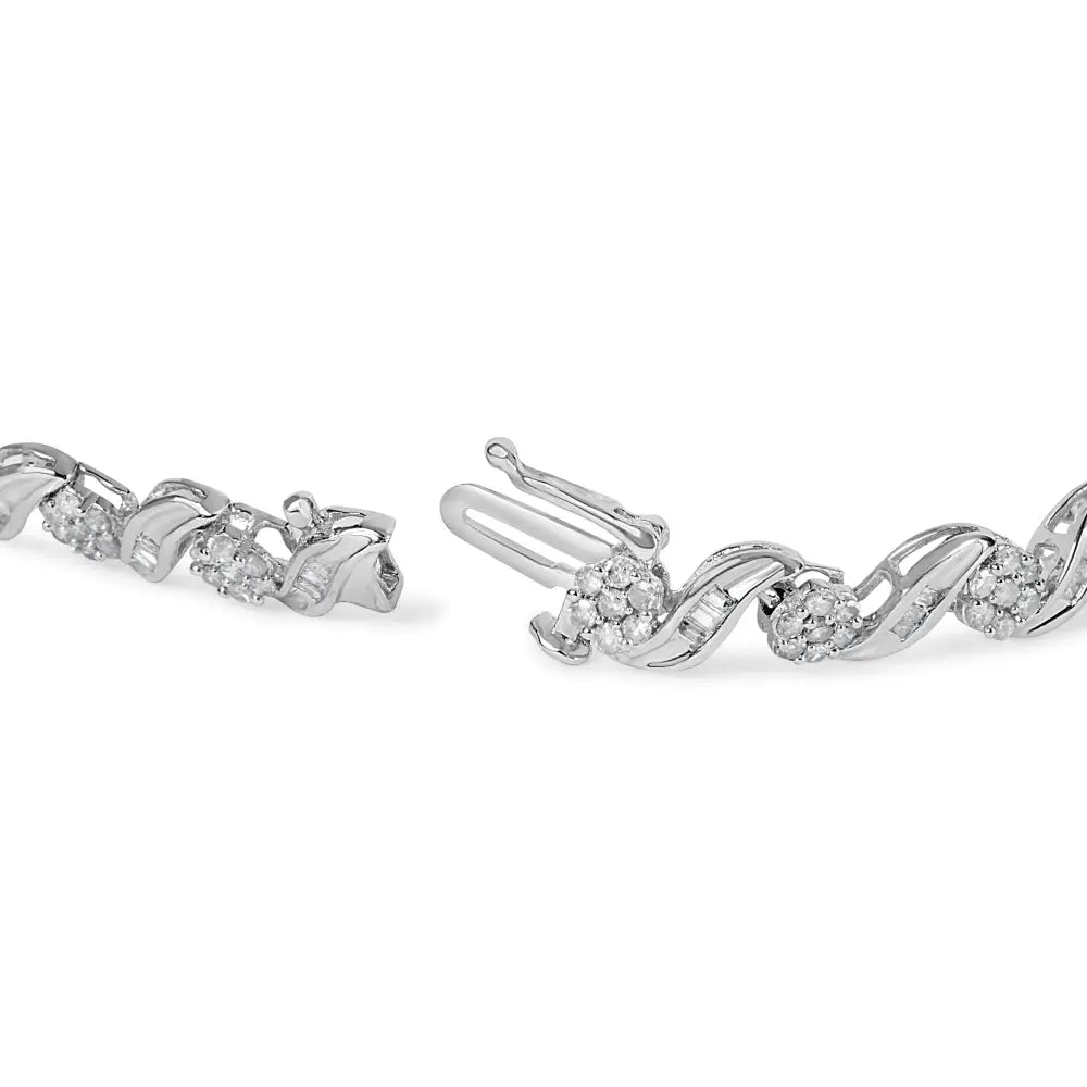 2.00 cttw diamond floral swirl link bracelet in 10k white gold bijoux-nyc direct