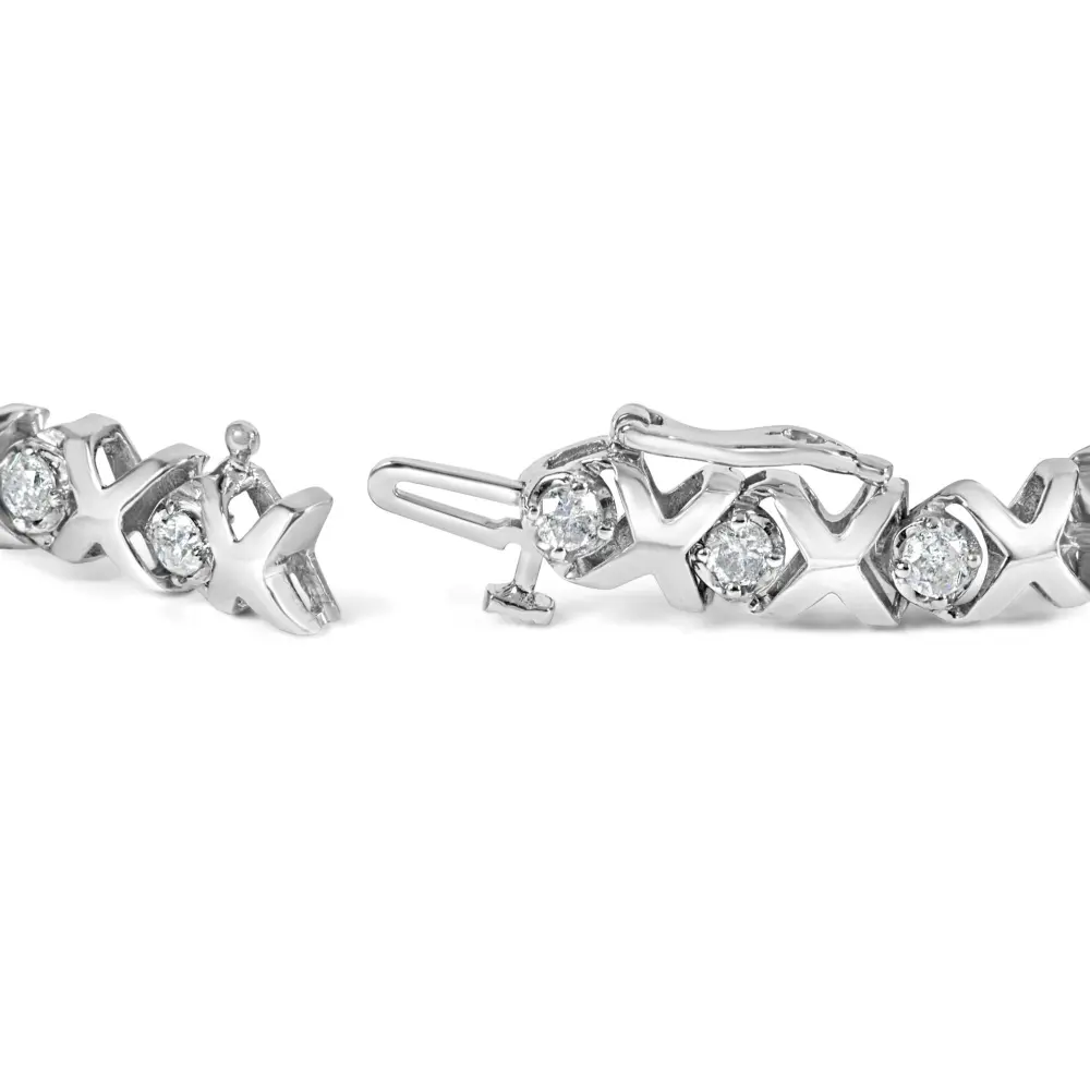 10k white gold 2.00 cttw round cut diamond ’xoxo’ link 7’’ bracelet (i j color i2 i3 clarity) bracelets/bracelet/link handcrafted