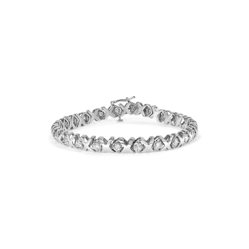 10k white gold 2.00 cttw round cut diamond ’xoxo’ link 7’’ bracelet (i j color i2 i3 clarity) bracelets/bracelet/link handcrafted