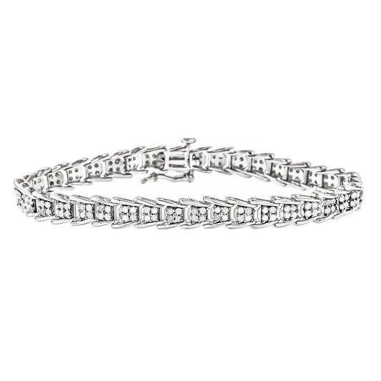 10k White Gold 2 cttw Diamond Fan-Shaped Link Tennis Bracelet (I-J Clarity, I3 Color) - Size 7.25" - Bijoux-NYC Direct