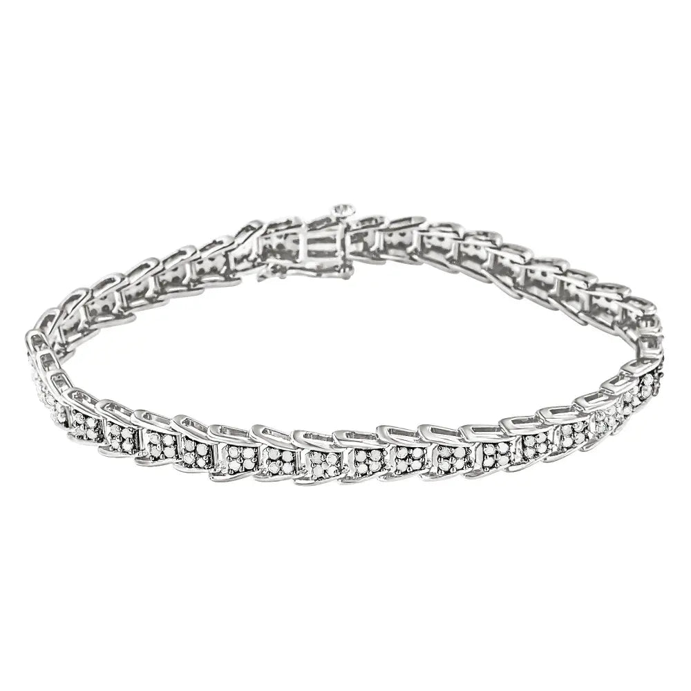 10k White Gold 2 cttw Diamond Fan-Shaped Link Tennis Bracelet (I-J Clarity, I3 Color) - Size 7.25" - Bijoux-NYC Direct