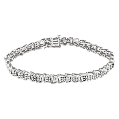 10k White Gold 2 cttw Diamond Fan-Shaped Link Tennis Bracelet (I-J Clarity, I3 Color) - Size 7.25" - Bijoux-NYC Direct