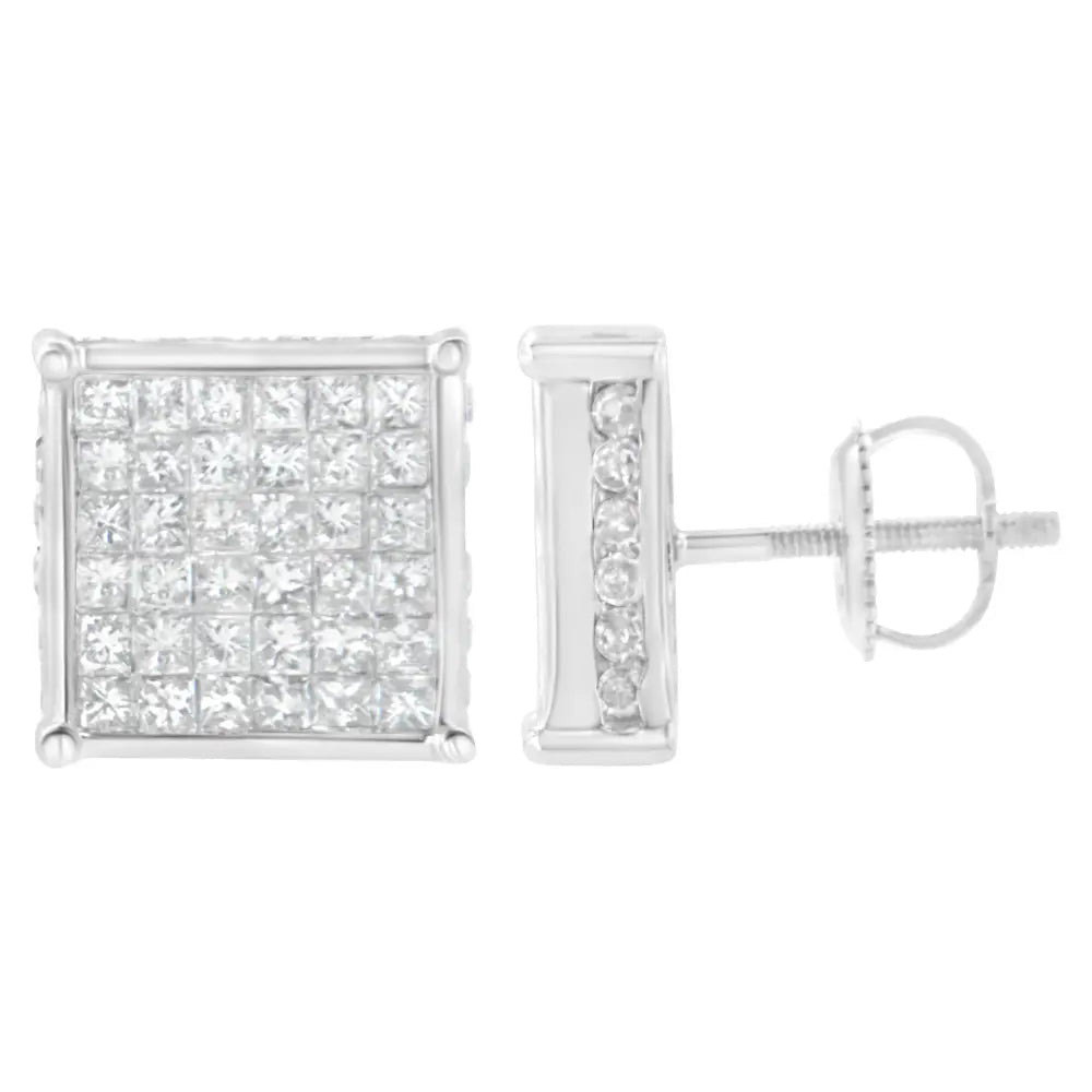 10k white gold 2ct tdw princess cut composite diamond stud earrings bijoux-nyc direct