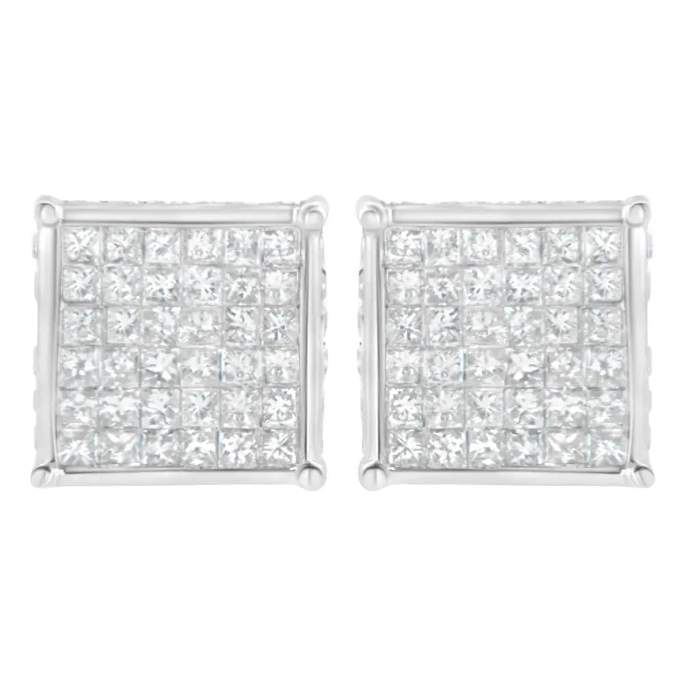 10k white gold 2ct tdw princess cut composite diamond stud earrings bijoux-nyc direct