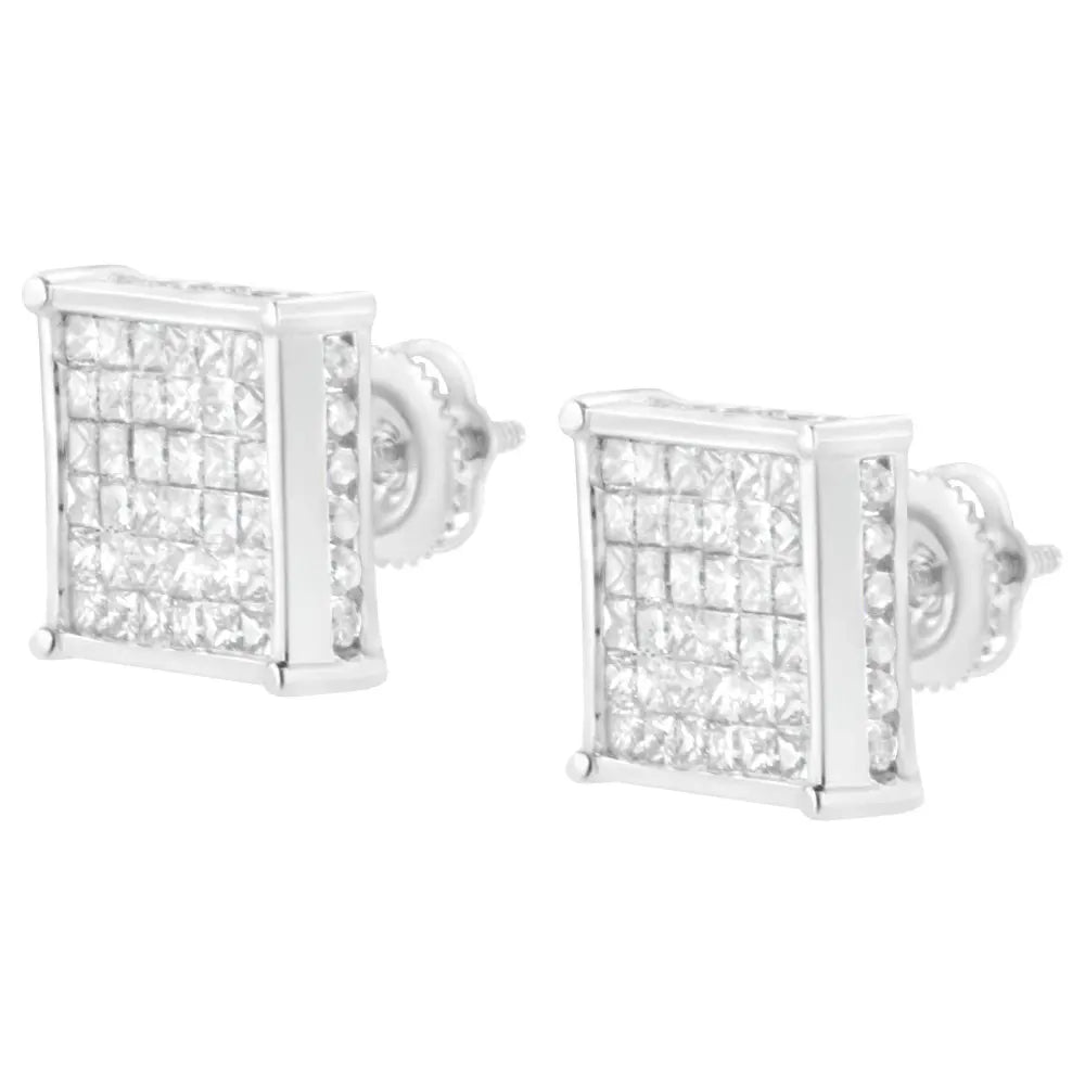 10K White Gold 2ct TDW Princess-Cut Composite Diamond Stud Earring (I-J ,I2-I3) - Bijoux-NYC Direct