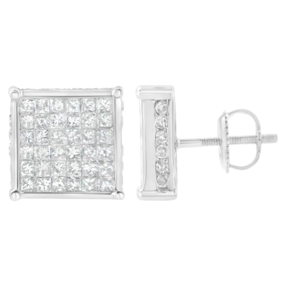 10K White Gold 2ct TDW Princess-Cut Composite Diamond Stud Earring (I-J ,I2-I3) - Bijoux-NYC Direct