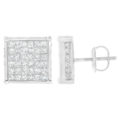 10K White Gold 2ct TDW Princess-Cut Composite Diamond Stud Earring (I-J ,I2-I3) - Bijoux-NYC Direct