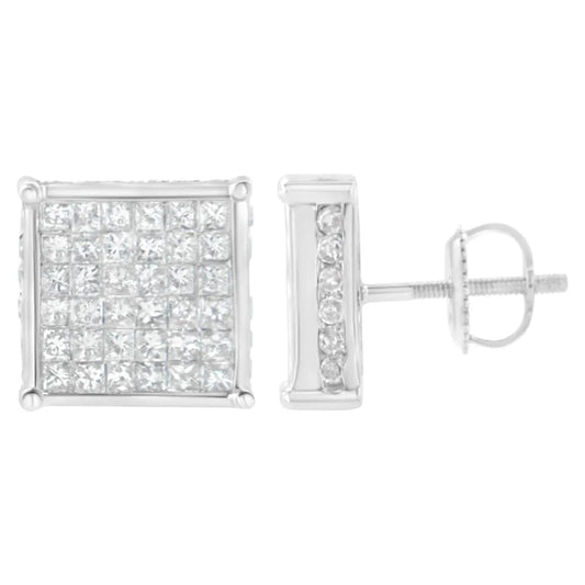 10K White Gold 2ct TDW Princess-Cut Composite Diamond Stud Earring (I-J ,I2-I3) - Bijoux-NYC Direct