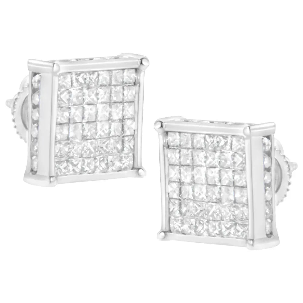 10K White Gold 2ct TDW Princess-Cut Composite Diamond Stud Earring (I-J ,I2-I3) - Bijoux-NYC Direct