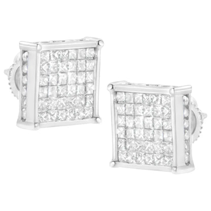 10K White Gold 2ct TDW Princess-Cut Composite Diamond Stud Earring (I-J ,I2-I3) - Bijoux-NYC Direct