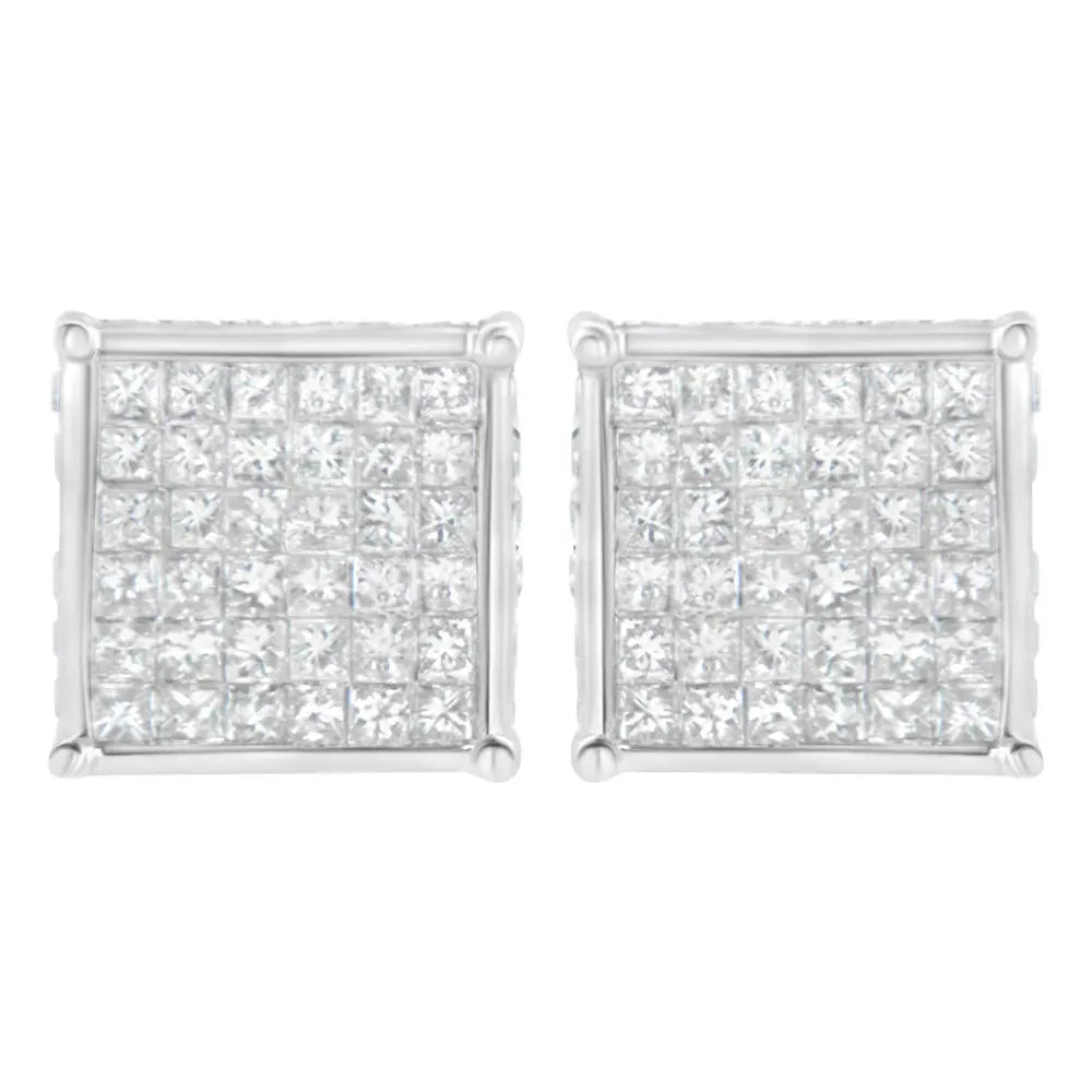 10K White Gold 2ct TDW Princess-Cut Composite Diamond Stud Earring (I-J ,I2-I3) - Bijoux-NYC Direct