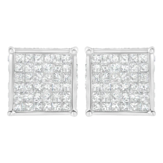 10K White Gold 2ct TDW Princess-Cut Composite Diamond Stud Earring (I-J ,I2-I3) - Bijoux-NYC Direct