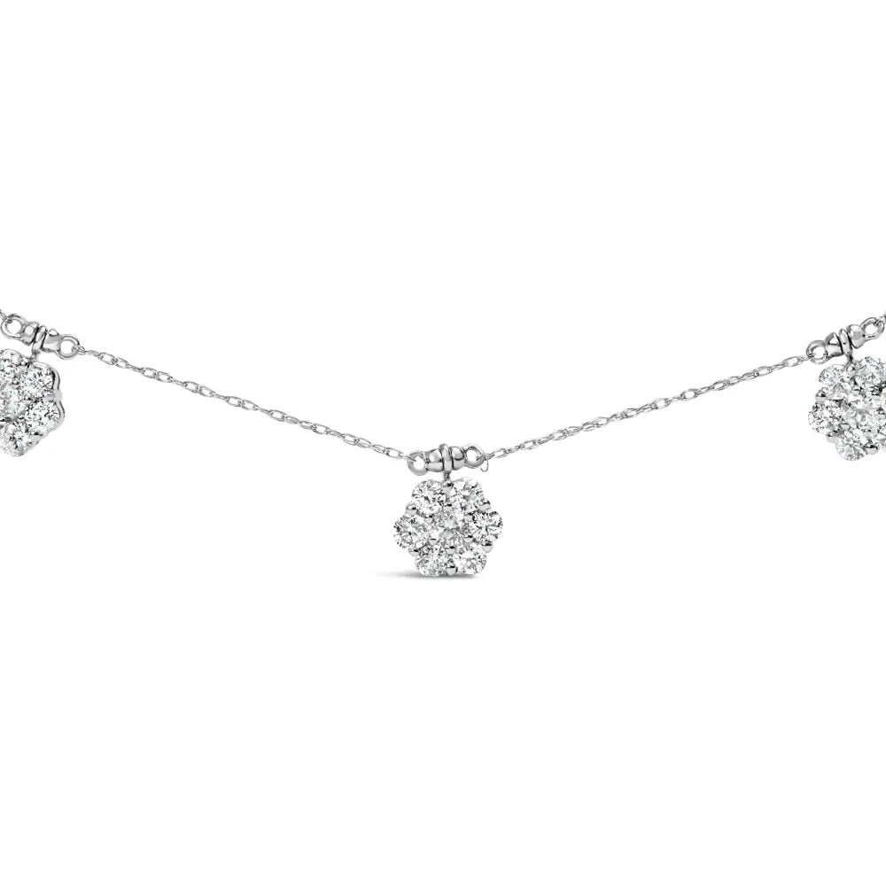10k white gold 3.0 cttw round cut diamond 7 stone cluster station necklace (h i color i1 i2 clarity) 18’’ necklaces/non
