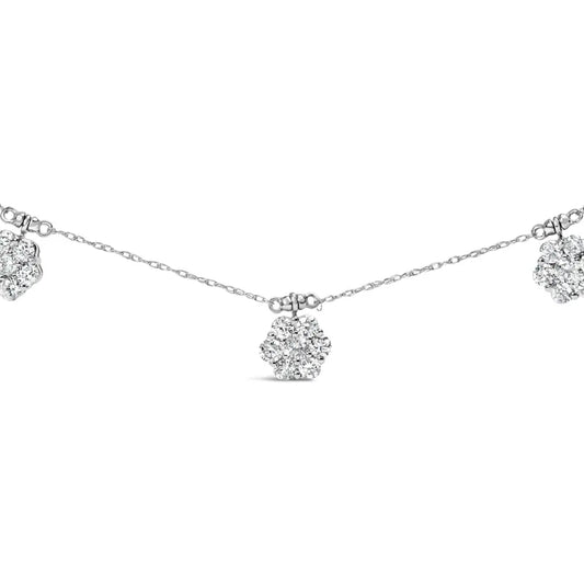 10k white gold 3.0 cttw round cut diamond 7 stone cluster station necklace (h i color i1 i2 clarity) 18’’ necklaces/non