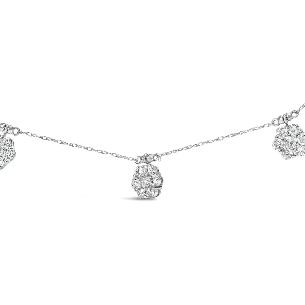 10k white gold 3.0 cttw round cut diamond 7 stone cluster station necklace (h i color i1 i2 clarity) 18’’ necklaces/non
