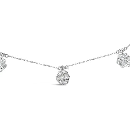 10k white gold 3.0 cttw round cut diamond 7 stone cluster station necklace (h i color i1 i2 clarity) 18’’ necklaces/non