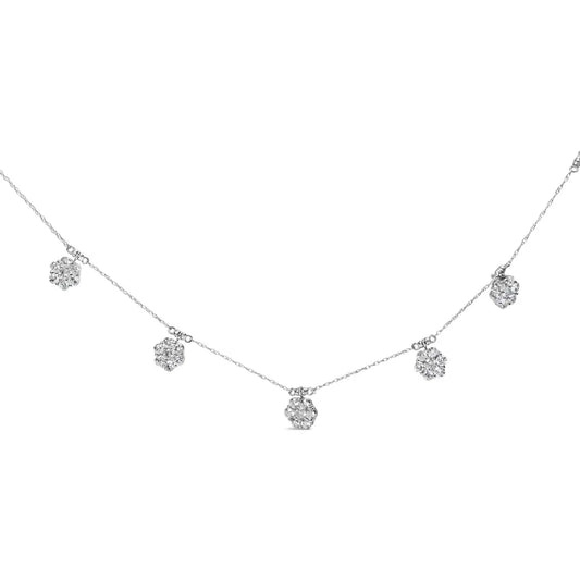 10k white gold 3.0 cttw round cut diamond 7 stone cluster station necklace (h i color i1 i2 clarity) 18’’ necklaces/non