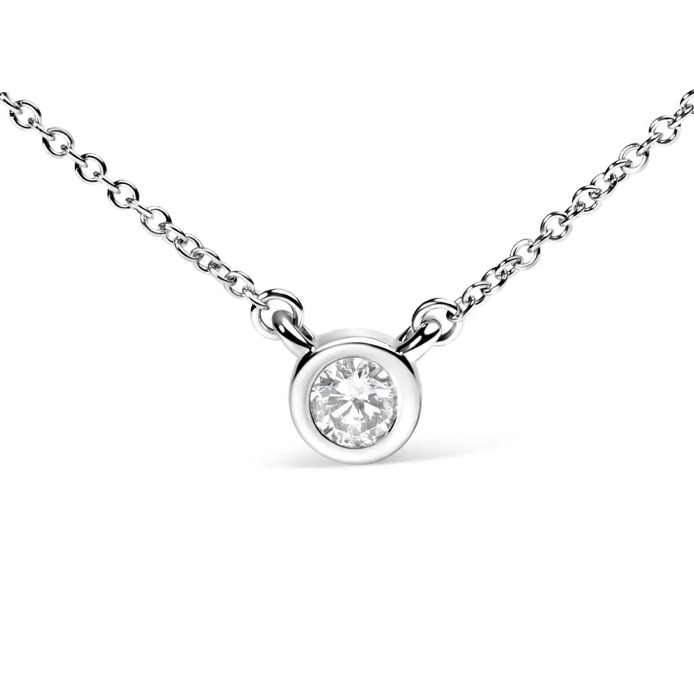 10k white gold 3/10 carat round brilliant cut diamond modern bezel set solitaire 16’’ 18’’ pendant necklace (h i color si2 i1